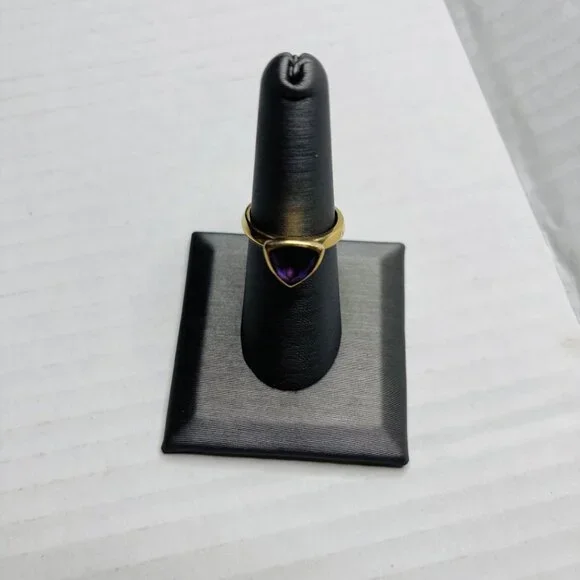 ⛔️SOLD⛔️Signed 14K FP Trillion-Cut Amethyst Triangle Ring Size 7 - Picture 3 of 10